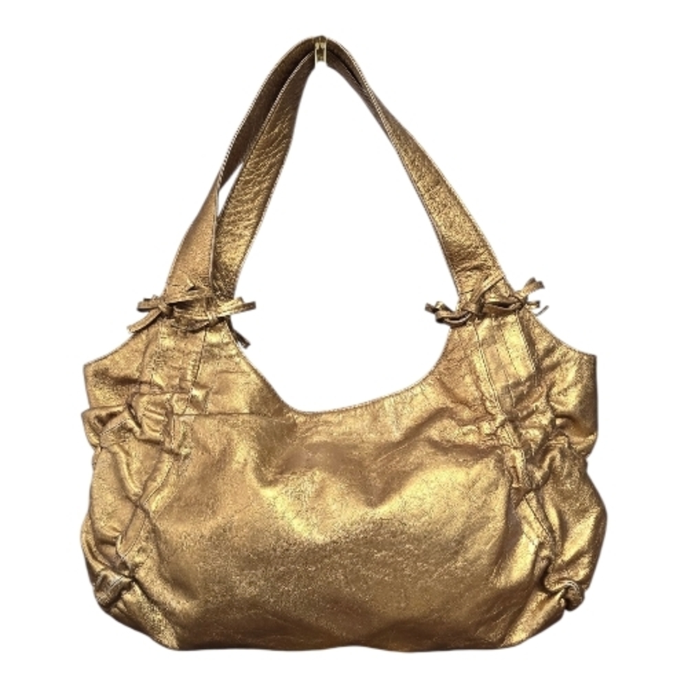 DKNY Gold Metallic Hobo Shoulder Bag Ruched Style Handbag Y2K